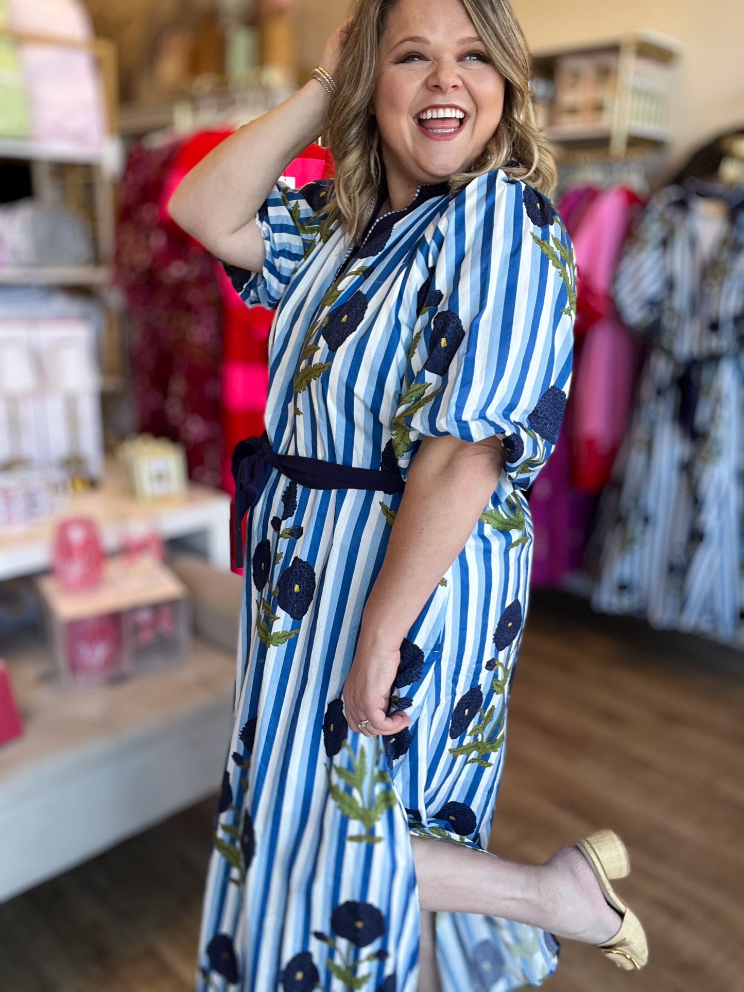 Petals & Posies Curvy Blue Midi Dress