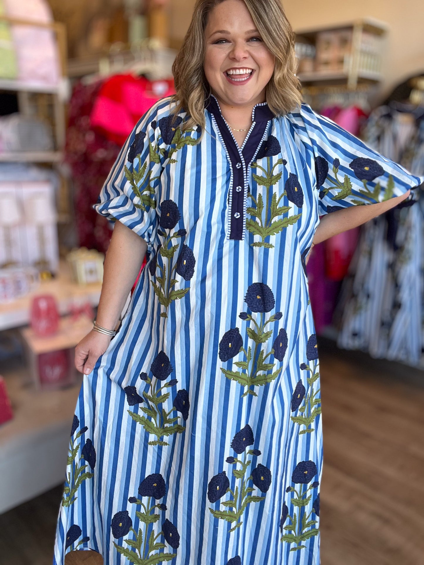 Petals & Posies Curvy Blue Midi Dress