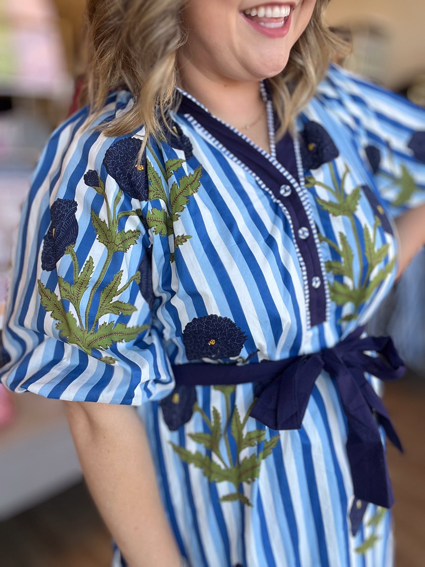 Petals & Posies Curvy Blue Midi Dress