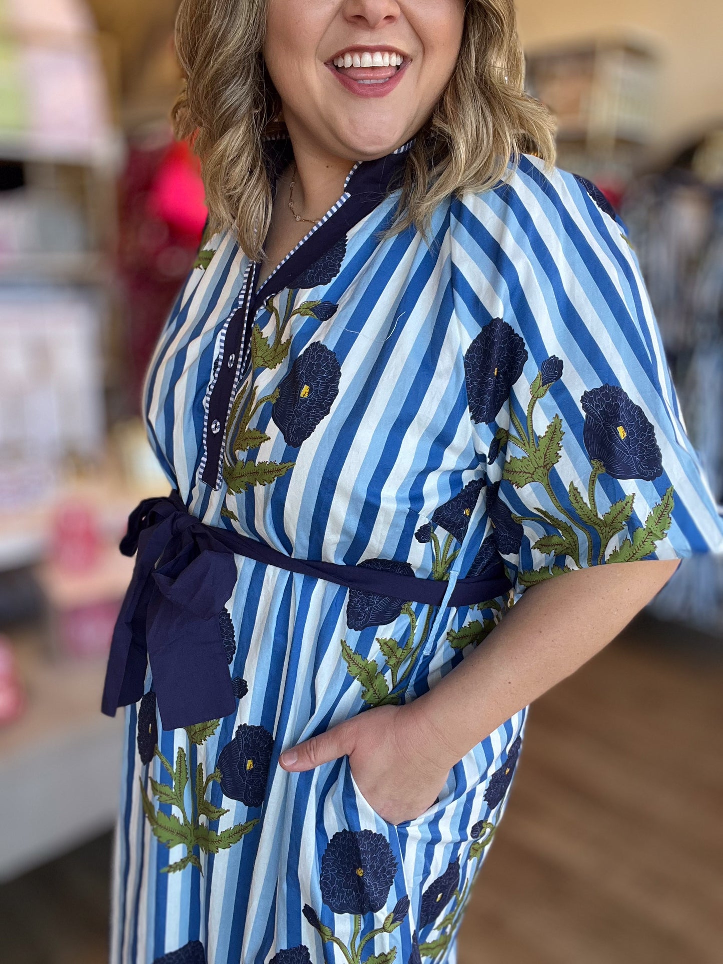 Petals & Posies Curvy Blue Midi Dress