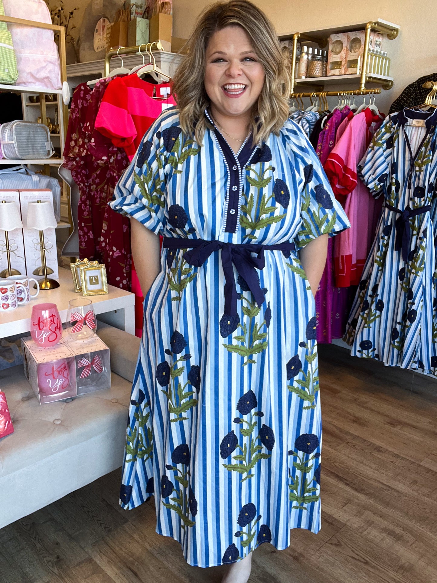 Petals & Posies Curvy Blue Midi Dress