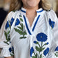 Picking Peonies Curvy White & Blue Floral Top