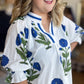 Picking Peonies Curvy White & Blue Floral Top