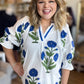 Picking Peonies Curvy White & Blue Floral Top