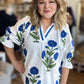 Picking Peonies Curvy White & Blue Floral Top