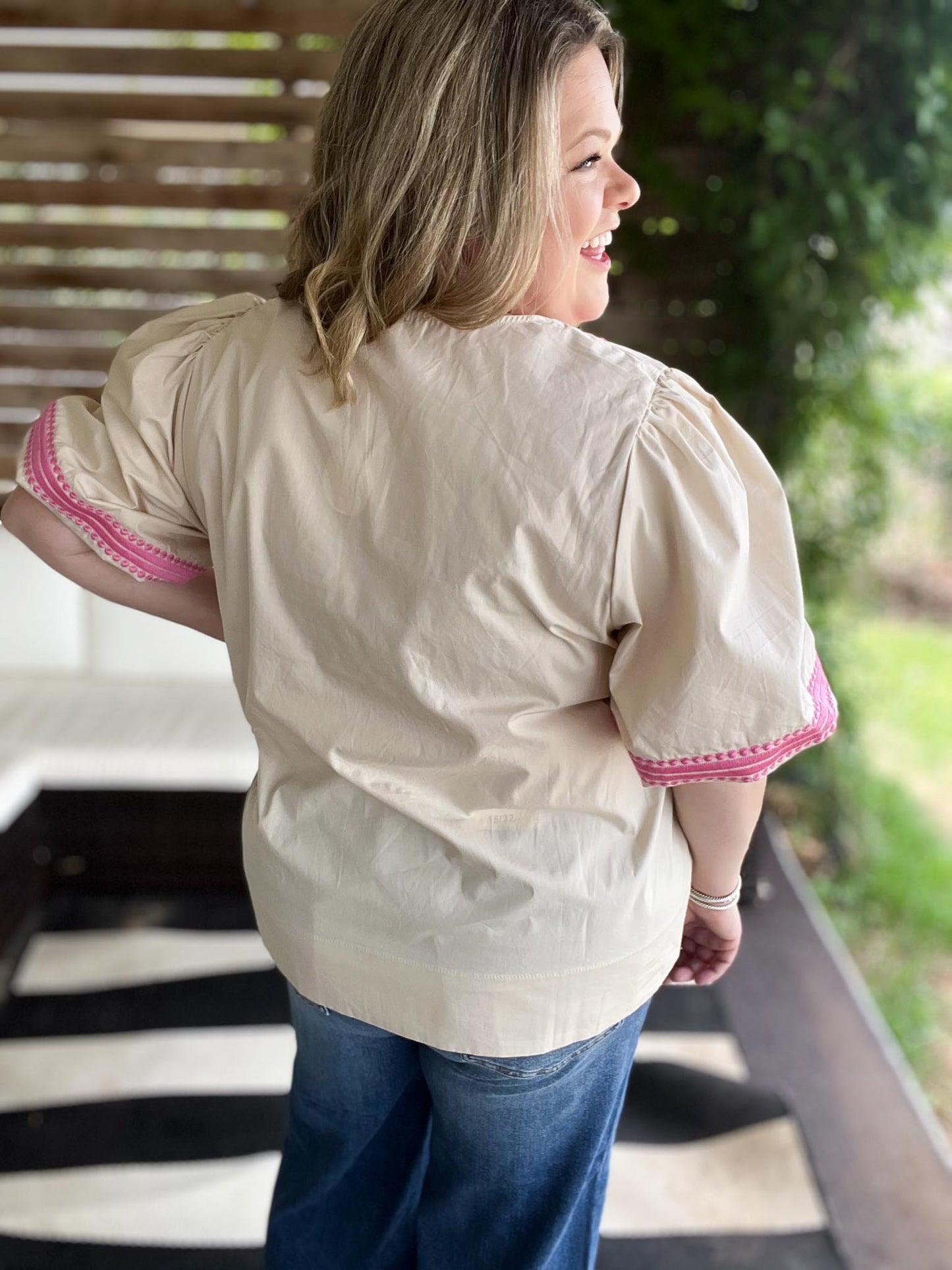 RESTOCKED! Pink Cantina Plus-Size Embroidered Top