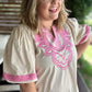 RESTOCKED! Pink Cantina Plus-Size Embroidered Top