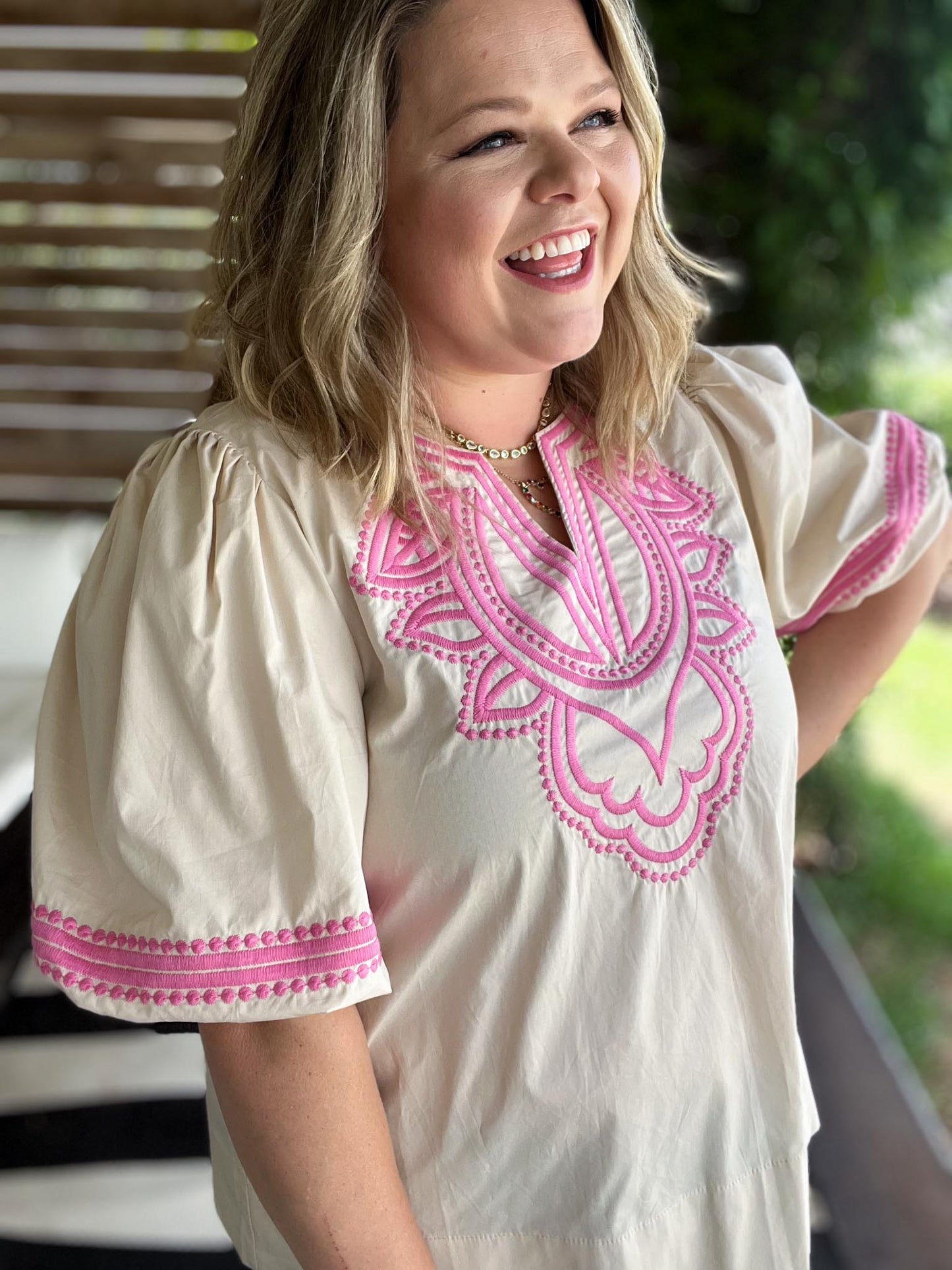RESTOCKED! Pink Cantina Plus-Size Embroidered Top