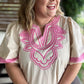 RESTOCKED! Pink Cantina Plus-Size Embroidered Top