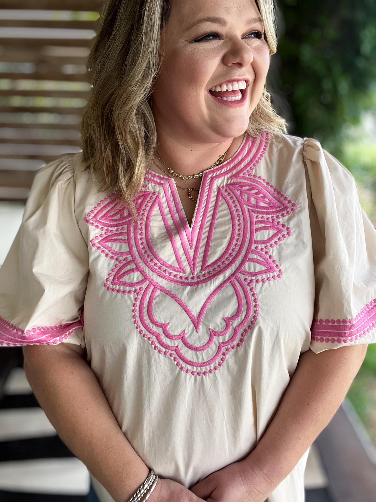 RESTOCKED! Pink Cantina Plus-Size Embroidered Top