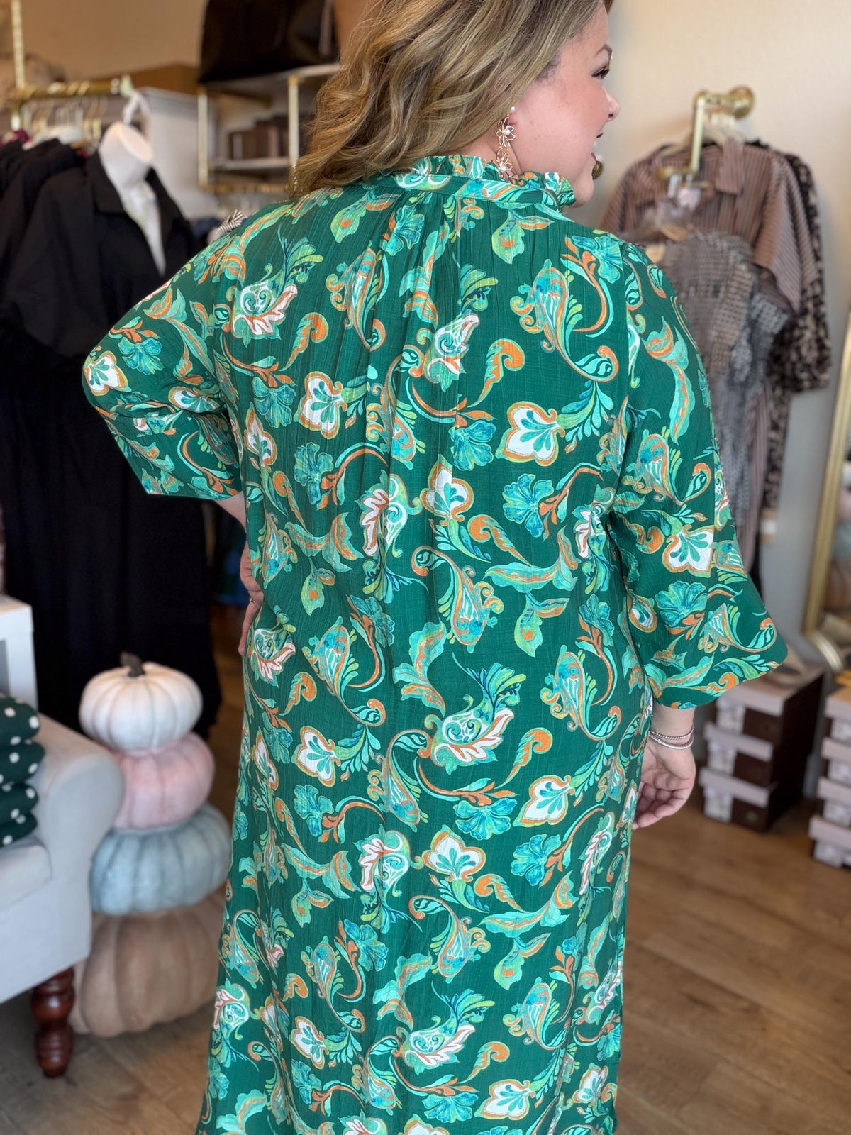 Playful Paisley Princess Curvy Green Midi Dress