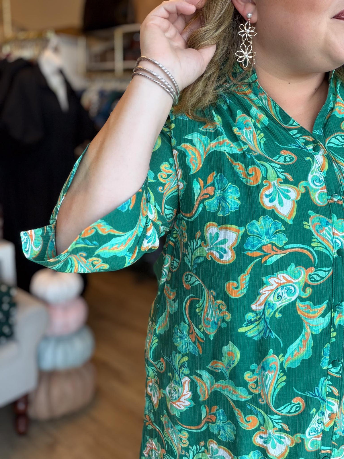 Playful Paisley Princess Curvy Green Midi Dress