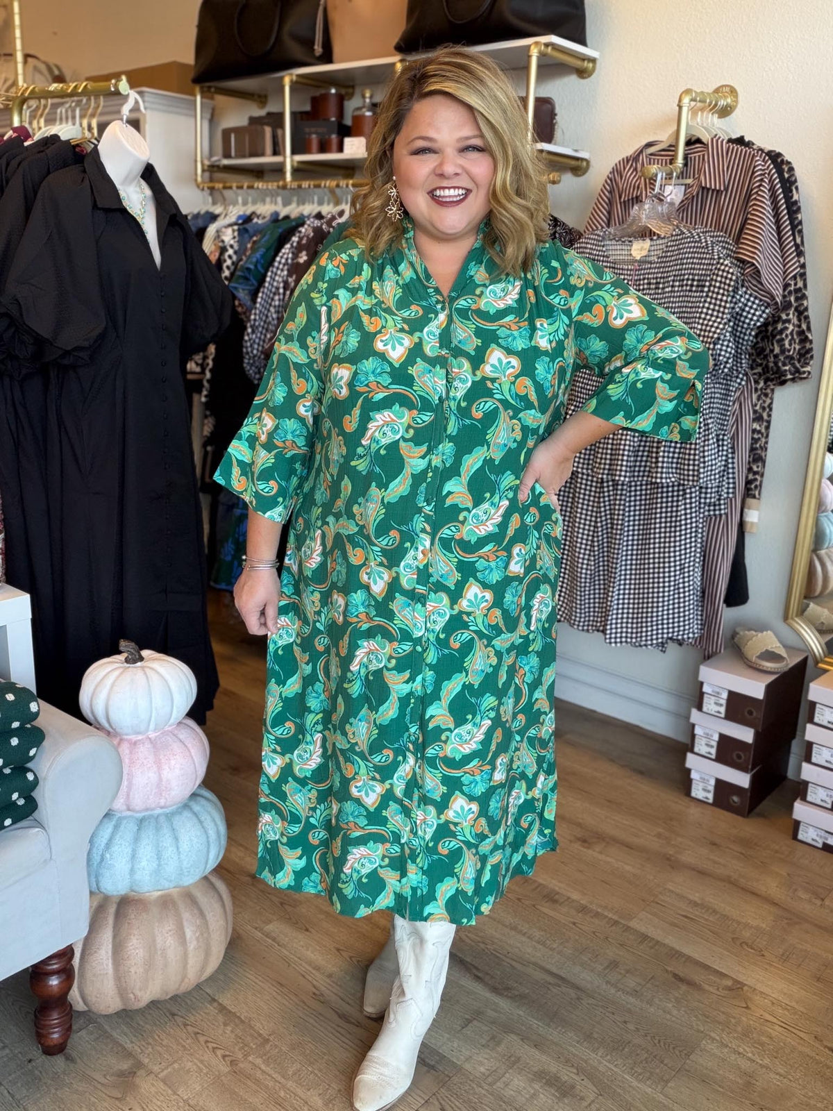 Playful Paisley Princess Curvy Green Midi Dress