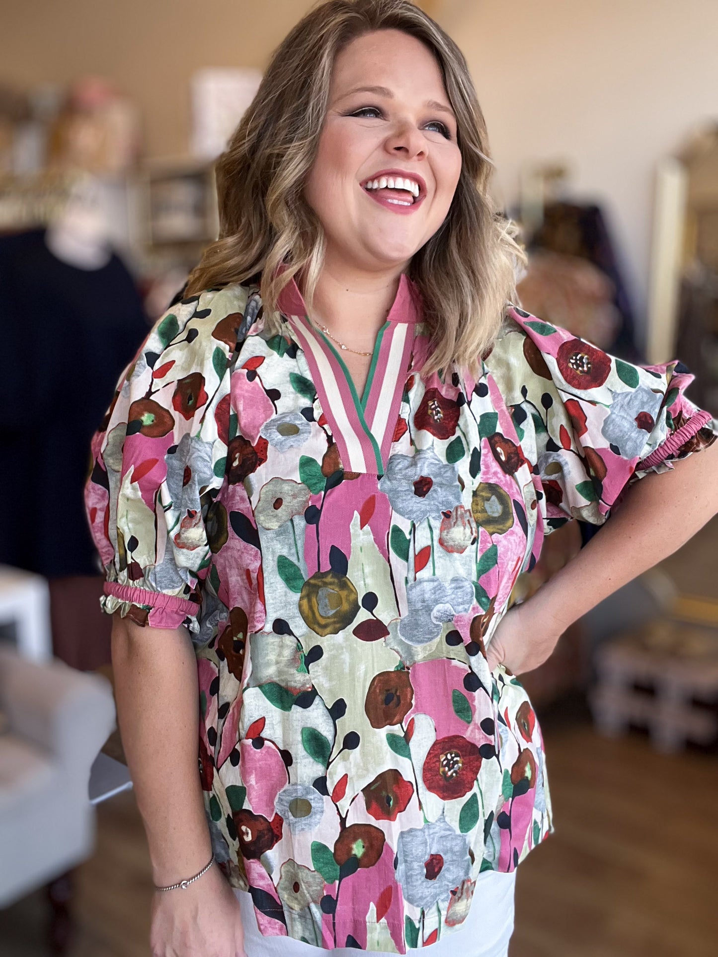 Playful Pansies Curvy Pink Floral Top