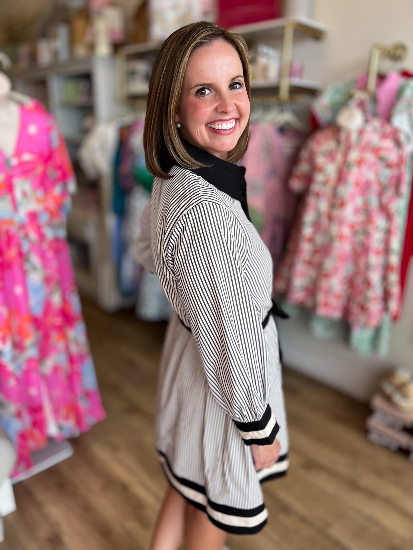 Polished & Preppy Contrast Pinstripe Dress