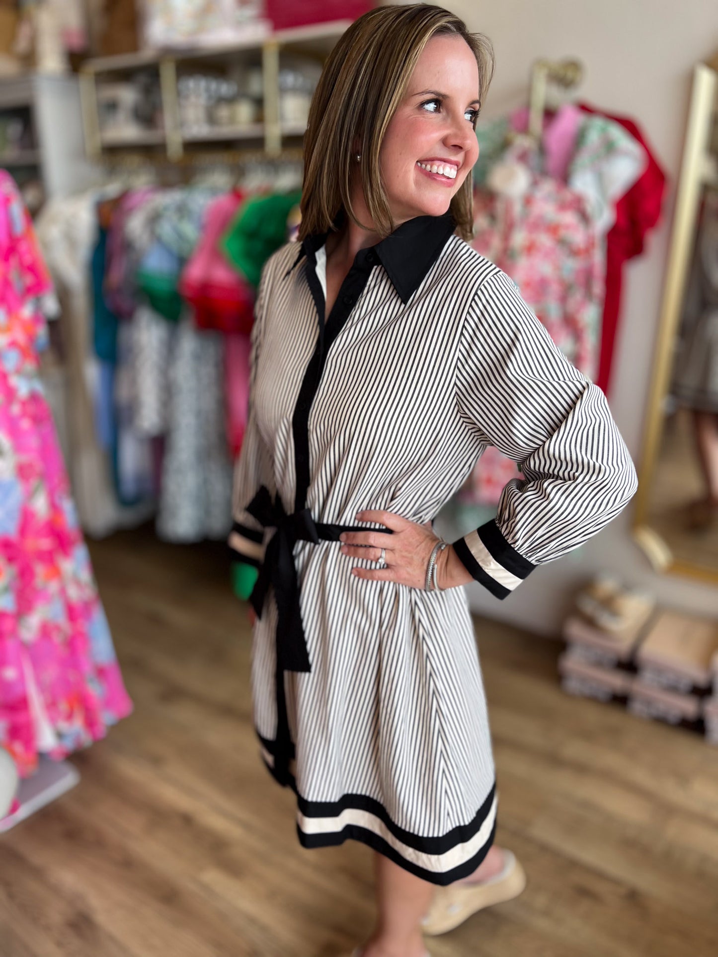 Polished & Preppy Contrast Pinstripe Dress