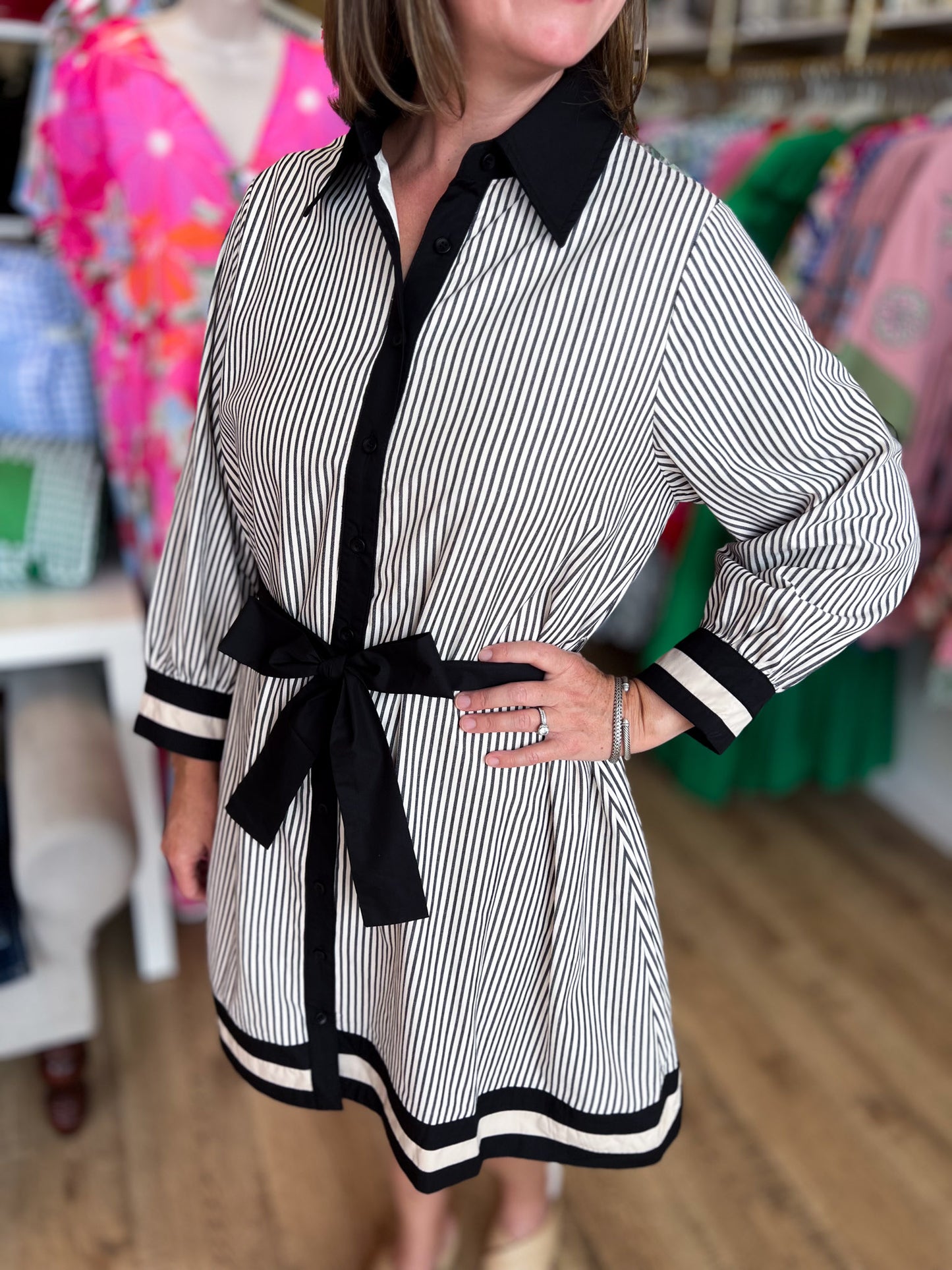 Polished & Preppy Contrast Pinstripe Dress
