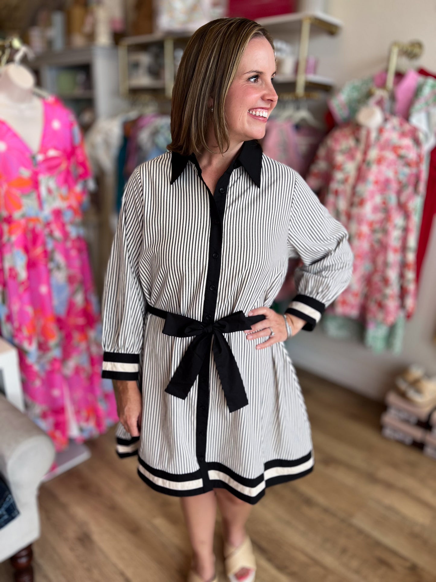Polished & Preppy Contrast Pinstripe Dress