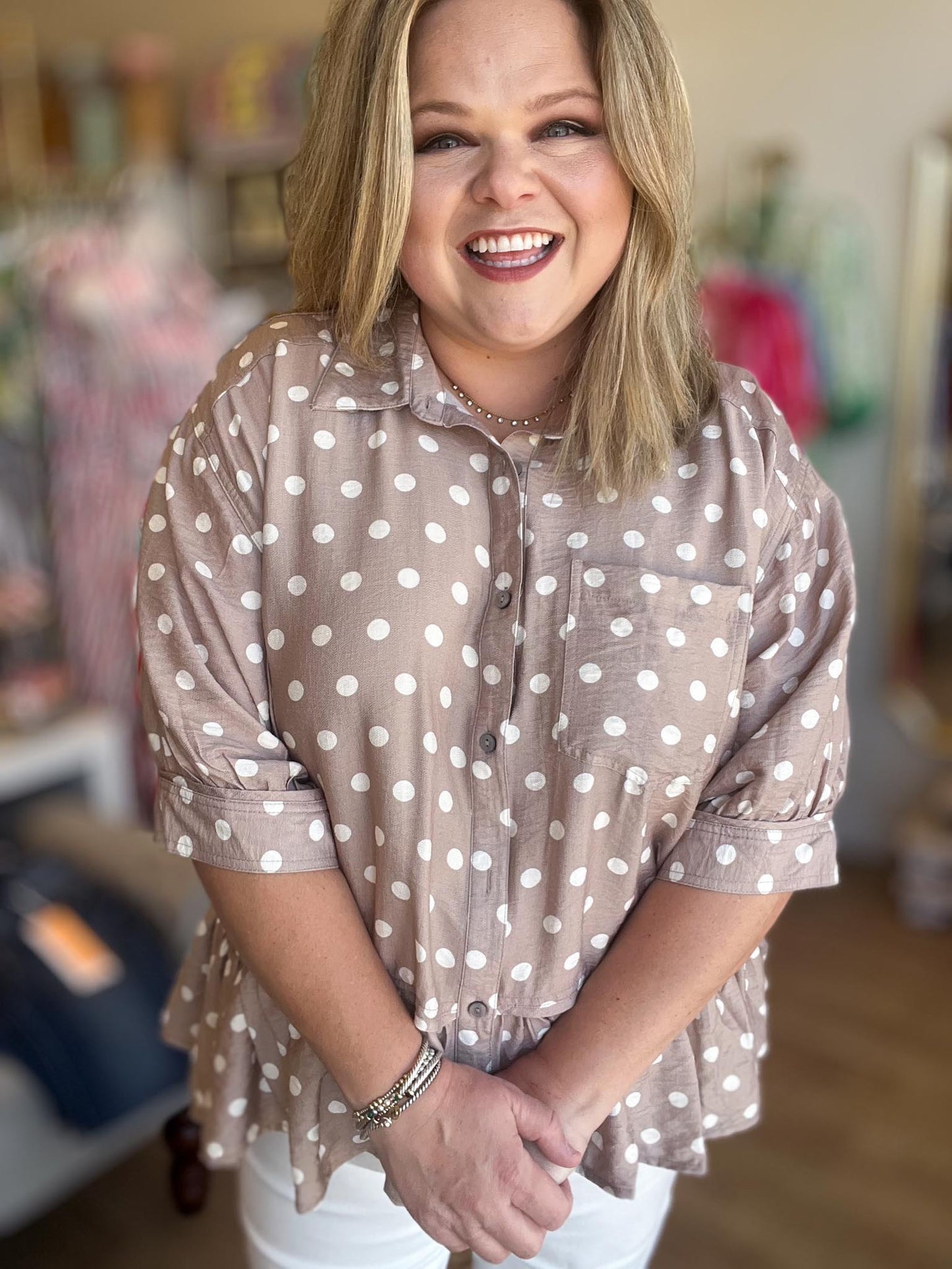 Polka Party Curvy Dot Peplum Top