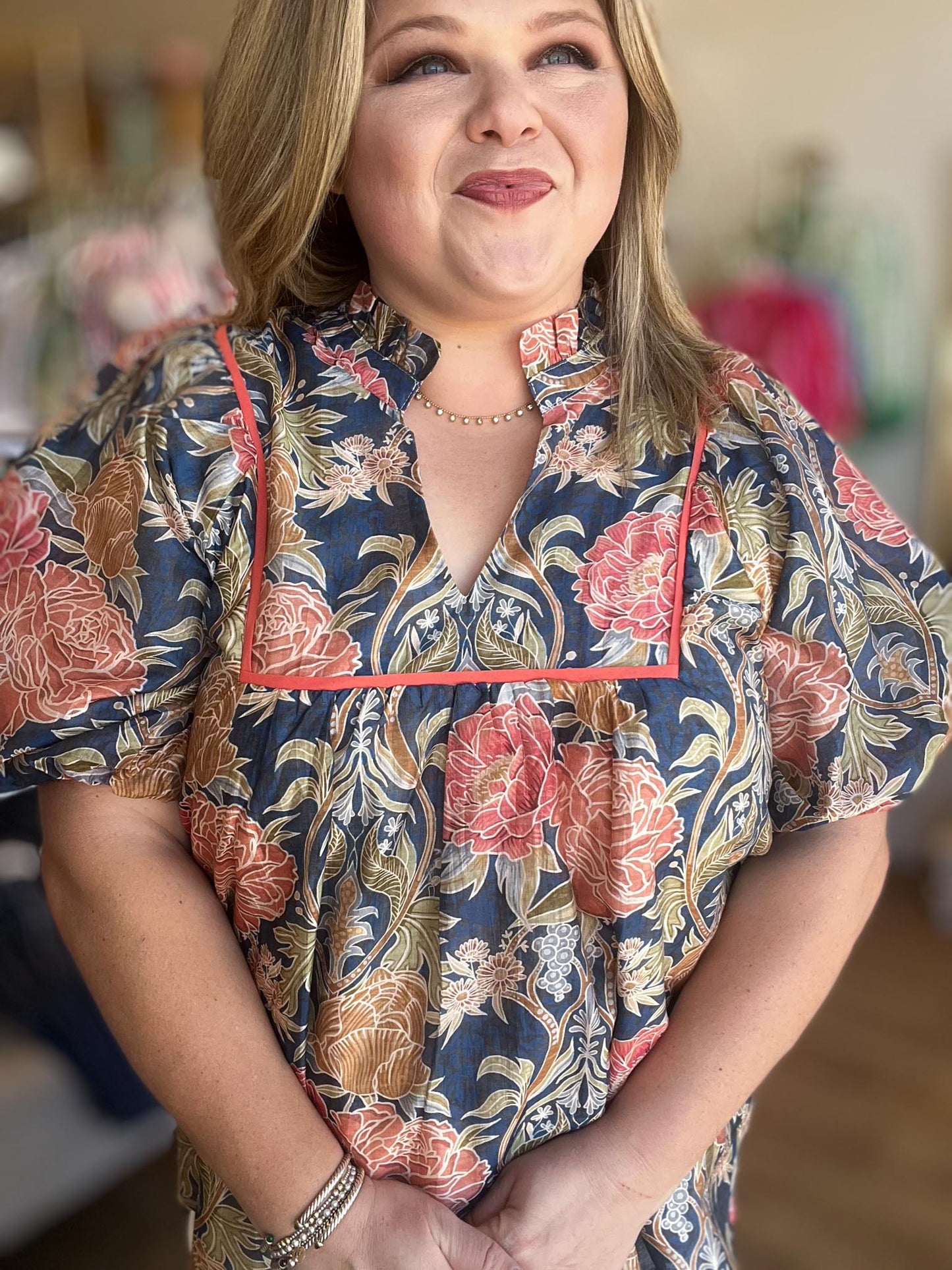 Posh Paisley Curvy Floral Peasant Blouse