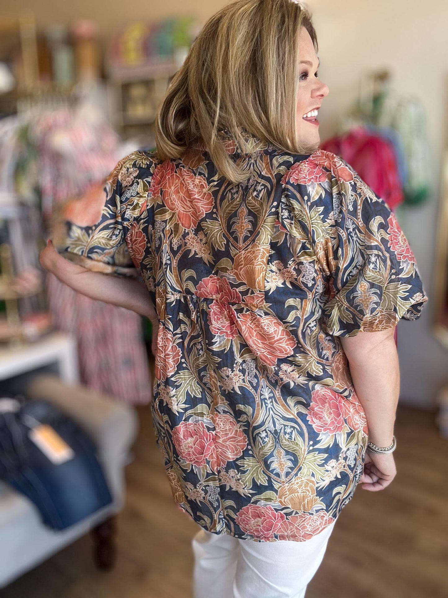 Posh Paisley Curvy Floral Peasant Blouse