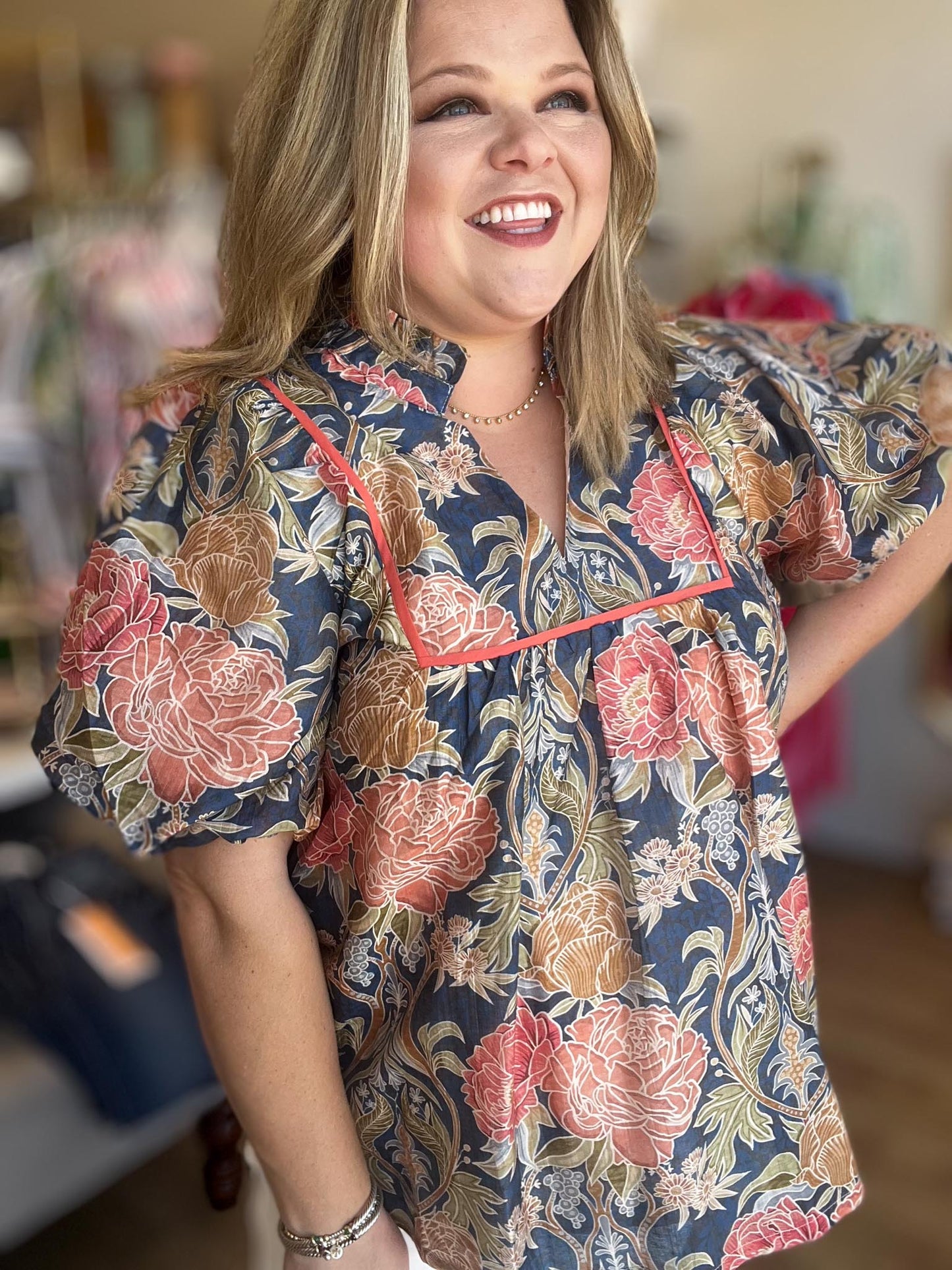 Posh Paisley Curvy Floral Peasant Blouse