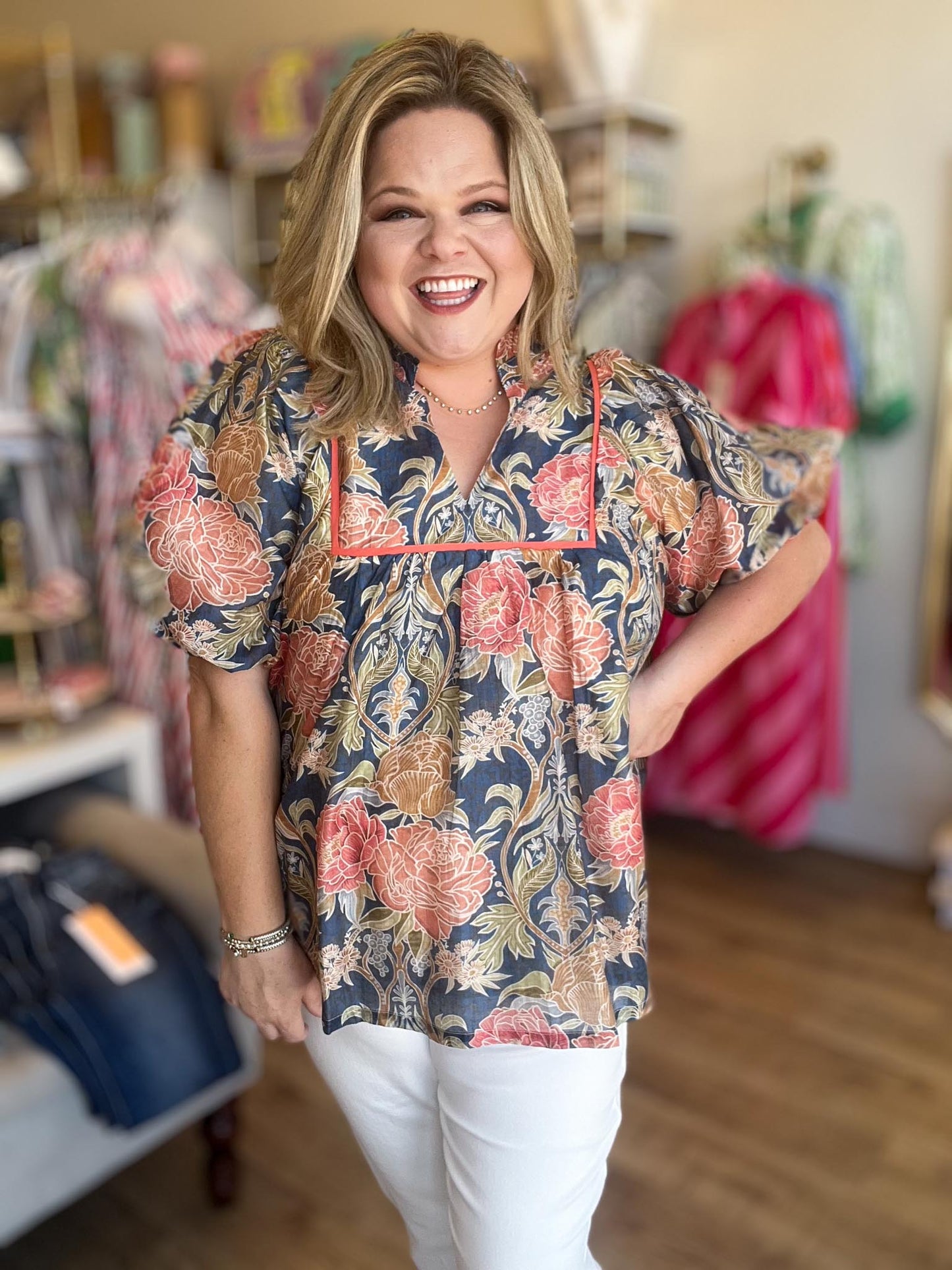 Posh Paisley Curvy Floral Peasant Blouse