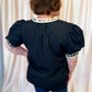 Posh in Print Curvy Black Top with Leopard Trim