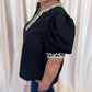 Posh in Print Curvy Black Top with Leopard Trim
