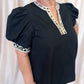 Posh in Print Curvy Black Top with Leopard Trim