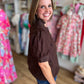 Precious Petals Curvy Brown Embroidered Floral Top