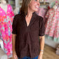 Precious Petals Curvy Brown Embroidered Floral Top