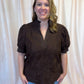 Precious Petals Curvy Brown Embroidered Floral Top