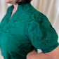 Precious Petals Curvy Green Embroidered Floral Top