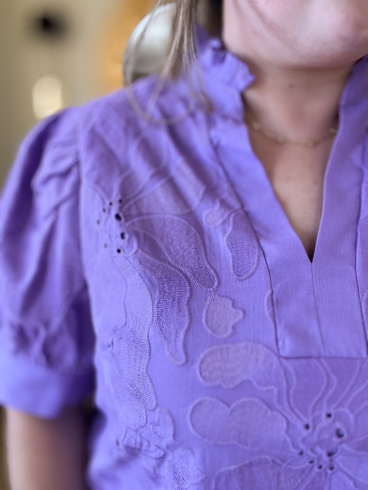 Precious Petals Curvy Lavender Embroidered Floral Top