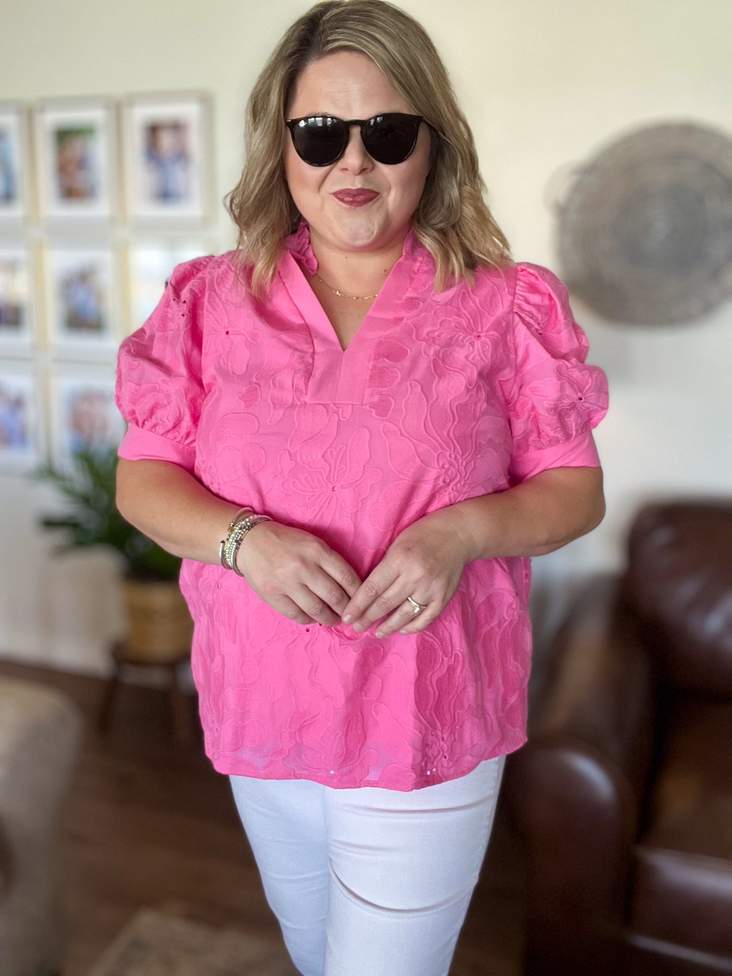 Precious Petals Curvy Pink Embroidered Floral Top