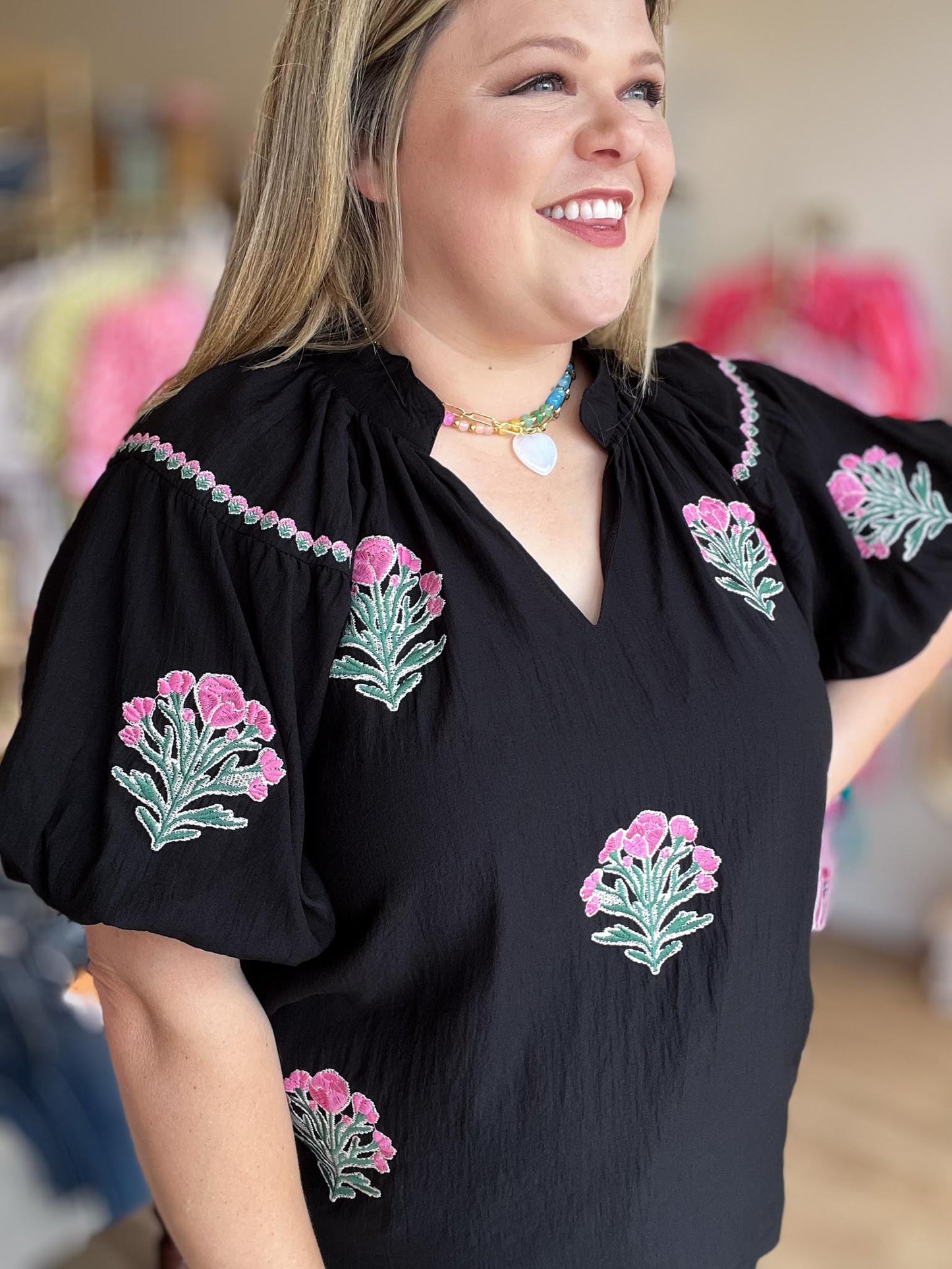 Pretty Little Statement Curvy Black Bubble Sleeve Top