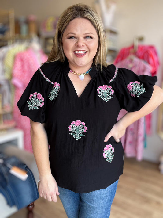 Pretty Little Statement Curvy Black Bubble Sleeve Top