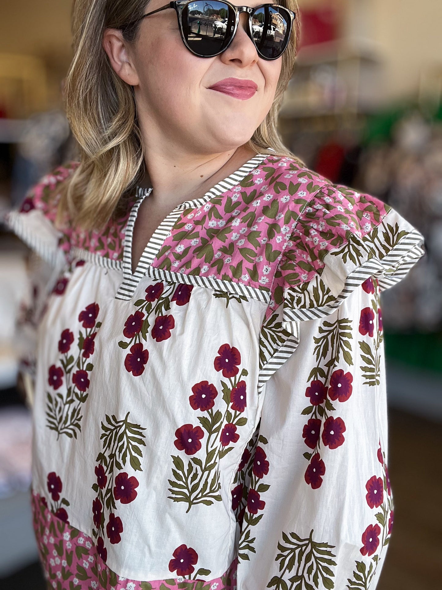 Pretty as a Picture Long Sleeve Patchwork Top