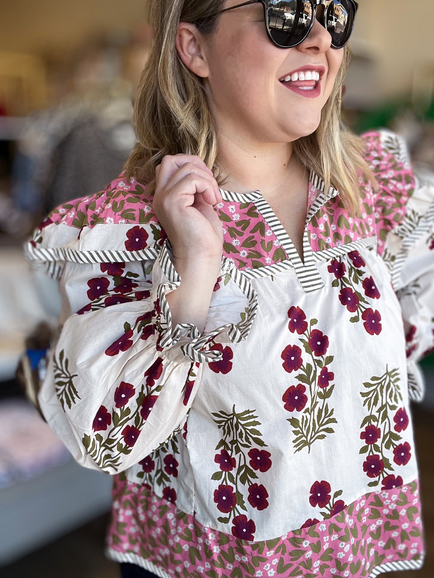 Pretty as a Picture Long Sleeve Patchwork Top
