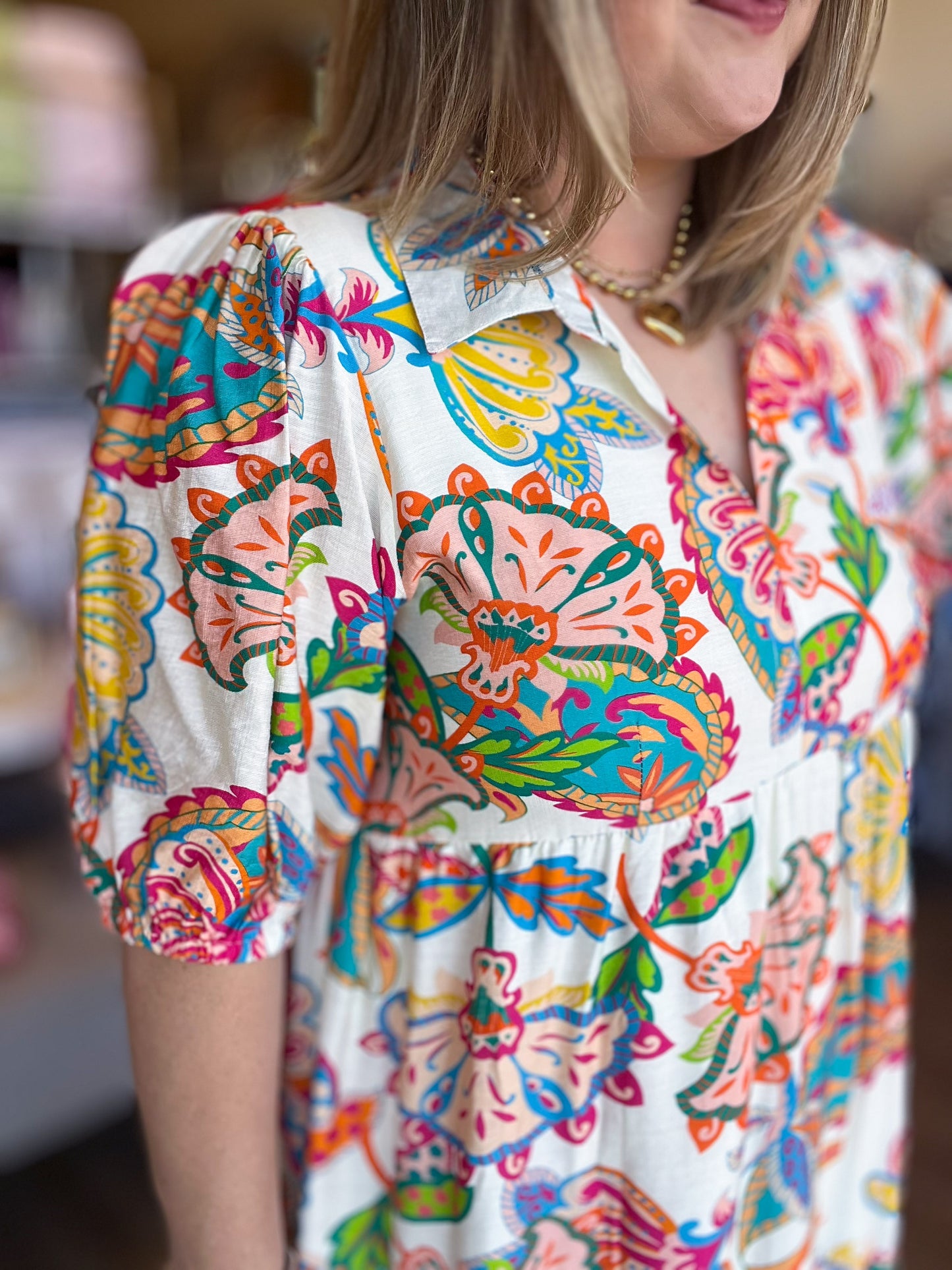 Prisms of Paisley Curvy Cream Midi Dress