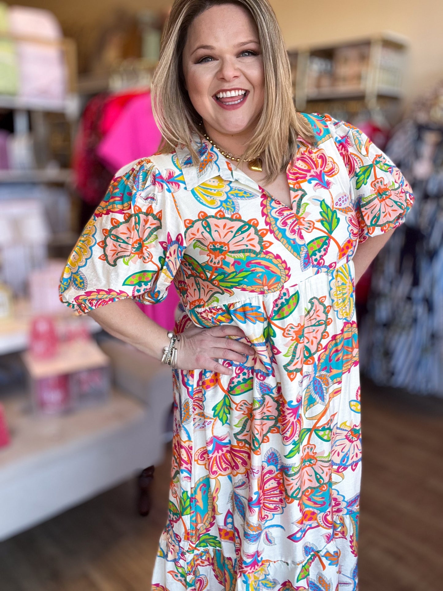 Prisms of Paisley Curvy Cream Midi Dress