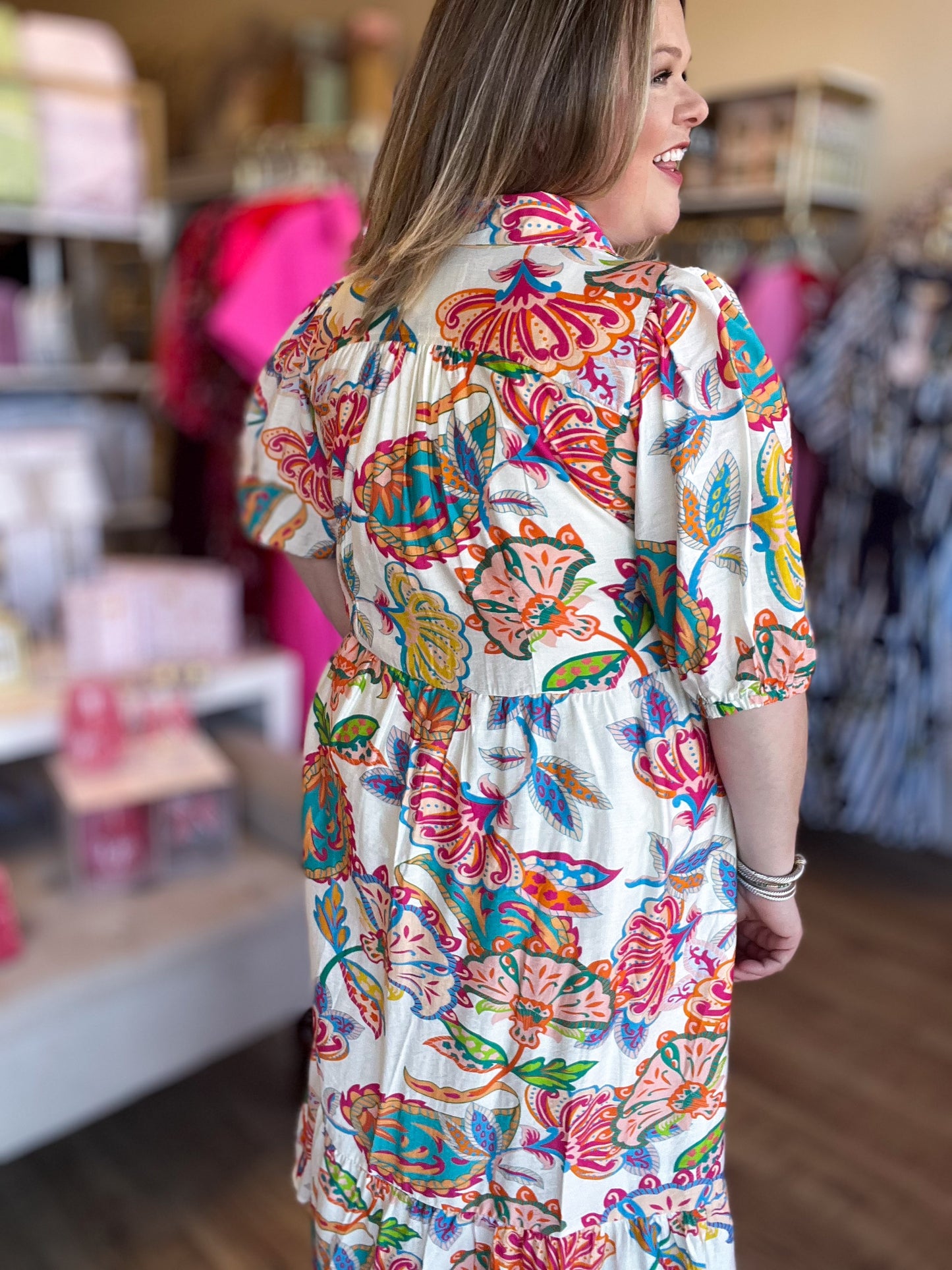 Prisms of Paisley Curvy Cream Midi Dress