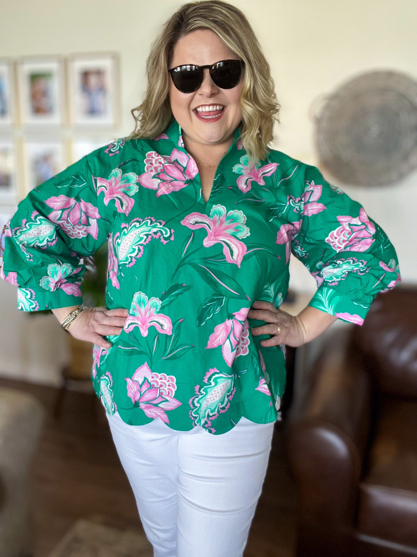Provence Petal Curvy Green Floral Top
