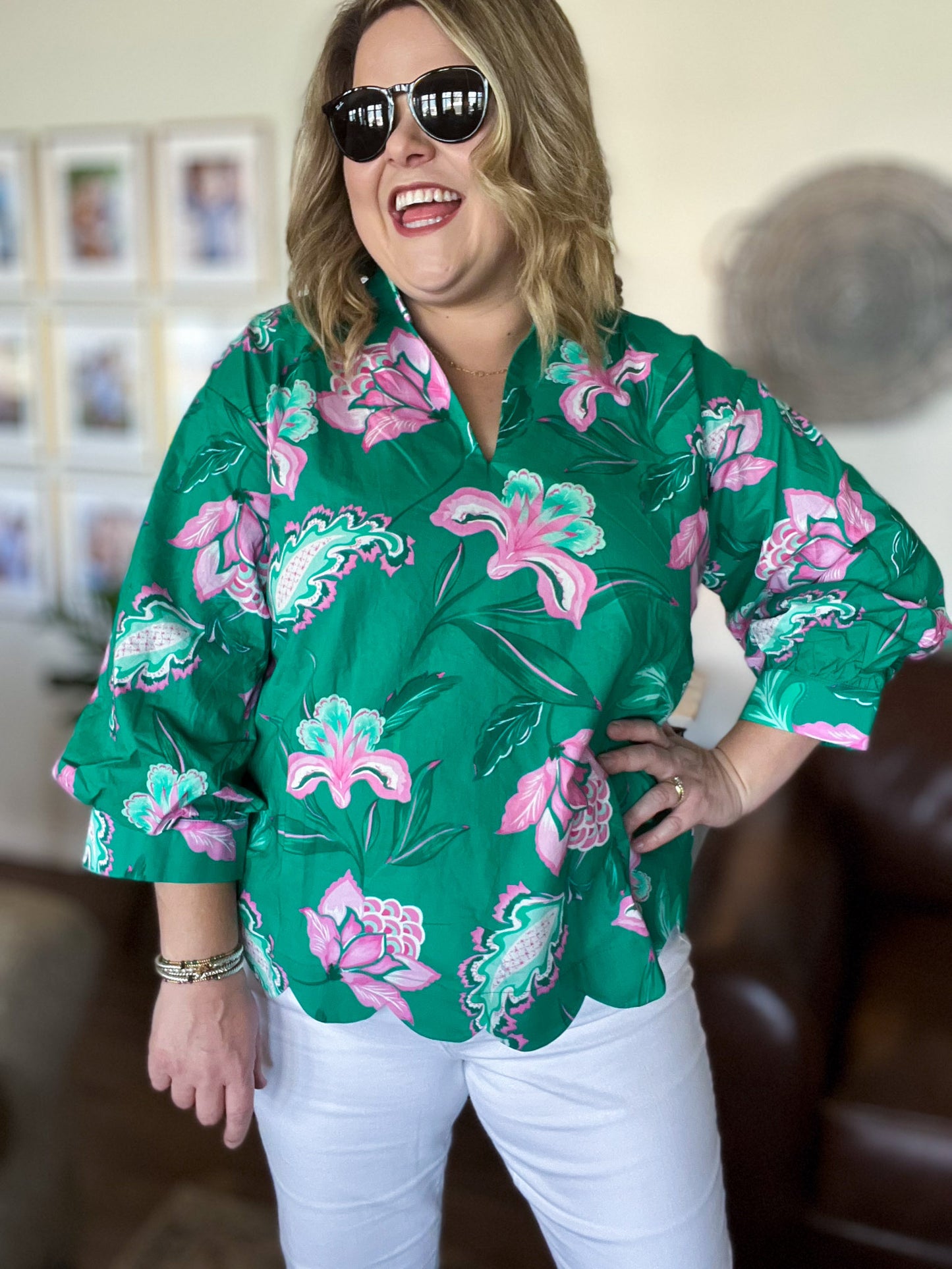 Provence Petal Curvy Green Floral Top