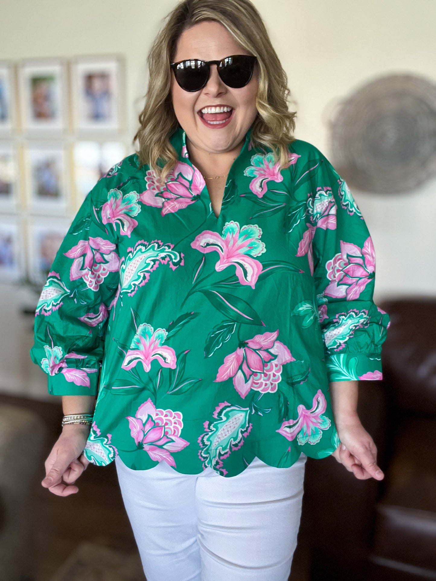 Provence Petal Curvy Green Floral Top