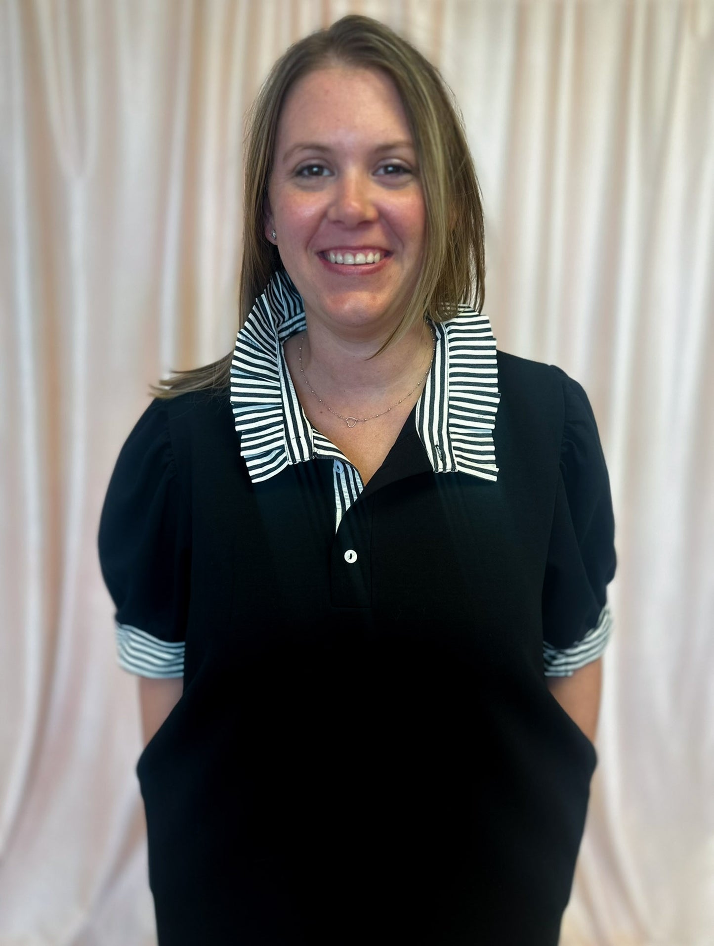 Put Me In, Coach Curvy Black Stripe Collar Dress
