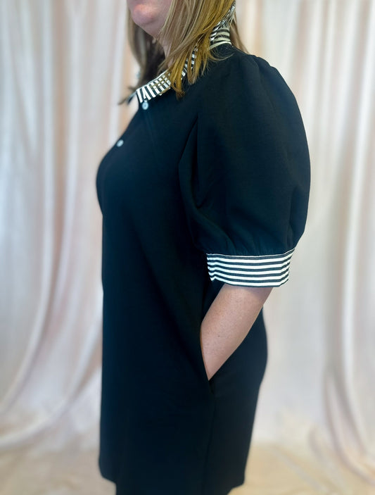 Put Me In, Coach Curvy Black Stripe Collar Dress
