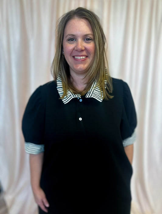 Put Me In, Coach Curvy Black Stripe Collar Dress