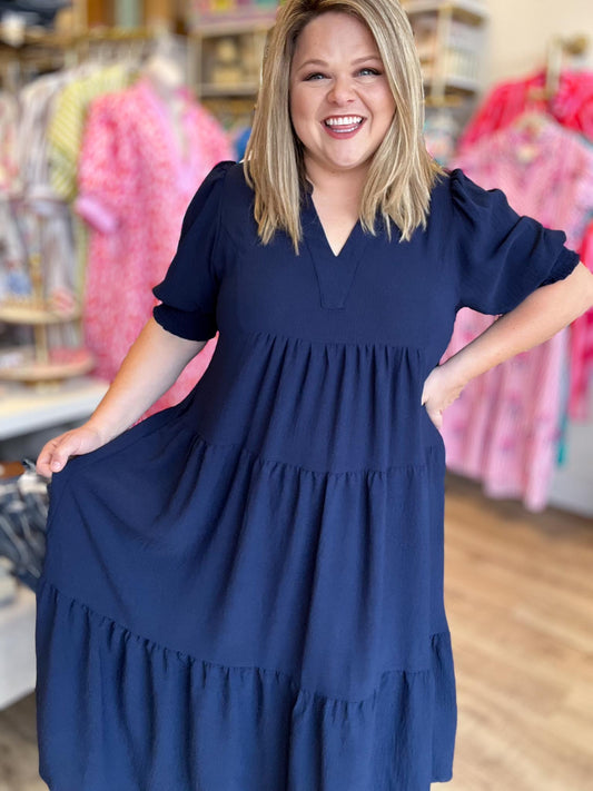 Quiet Luxury Curvy Navy Midi Dress